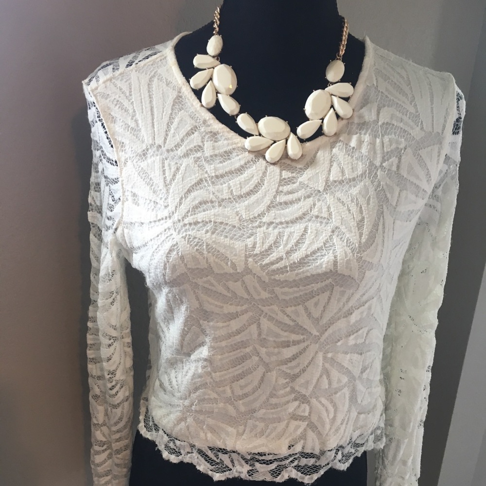 Sexy white lace long sleeve shirt